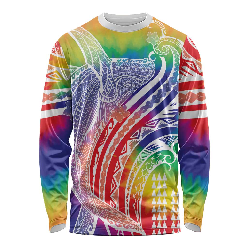 Aloha Pride Rainbow Tie Dye Long Sleeve Shirt Humpback Whale - Love is Love LT7 Unisex Colorful - Polynesian Pride