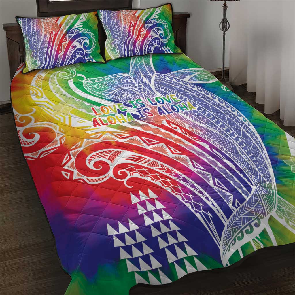 Aloha Pride Rainbow Tie Dye Quilt Bed Set Humpback Whale - Love is Love