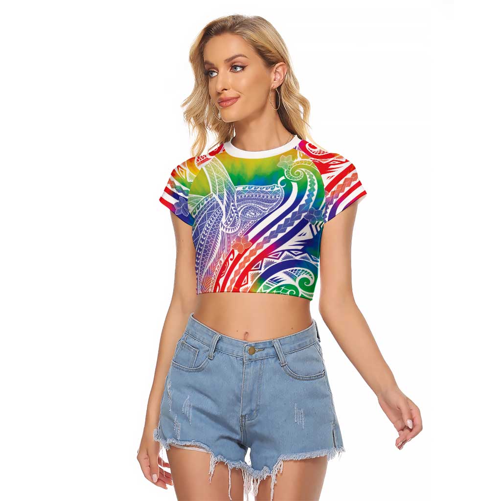 Aloha Pride Rainbow Tie Dye Raglan Cropped T Shirt Humpback Whale - Love is Love LT7 Female Colorful - Polynesian Pride