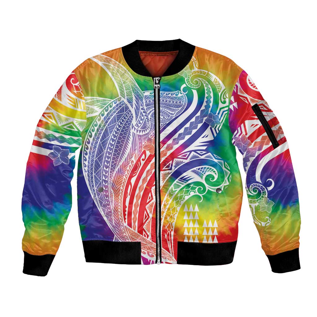 Aloha Pride Rainbow Tie Dye Sleeve Zip Bomber Jacket Humpback Whale - Love is Love LT7 Unisex Colorful - Polynesian Pride
