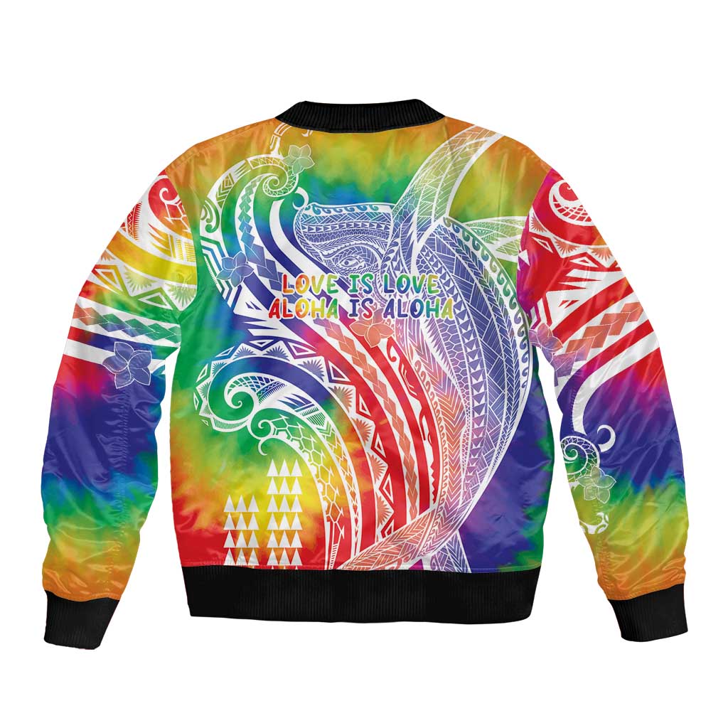 Aloha Pride Rainbow Tie Dye Sleeve Zip Bomber Jacket Humpback Whale - Love is Love LT7 - Polynesian Pride