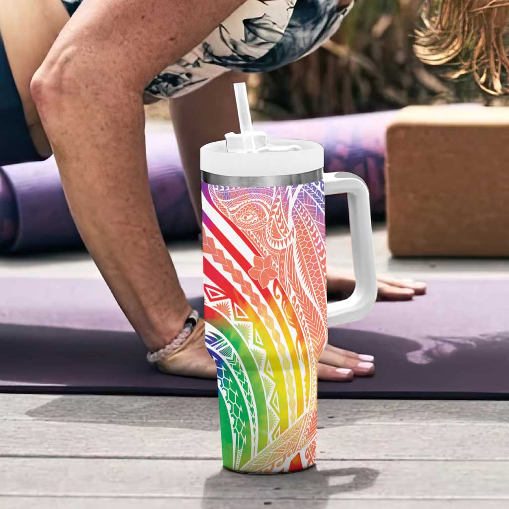 Aloha Pride Rainbow Tie Dye Tumbler With Handle Humpback Whale - Love is Love LT7 - Polynesian Pride