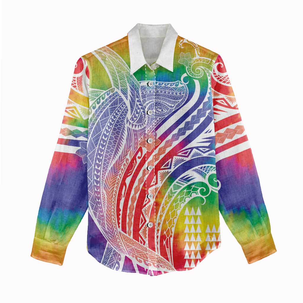 Aloha Pride Rainbow Tie Dye Women Casual Shirt Humpback Whale - Love is Love