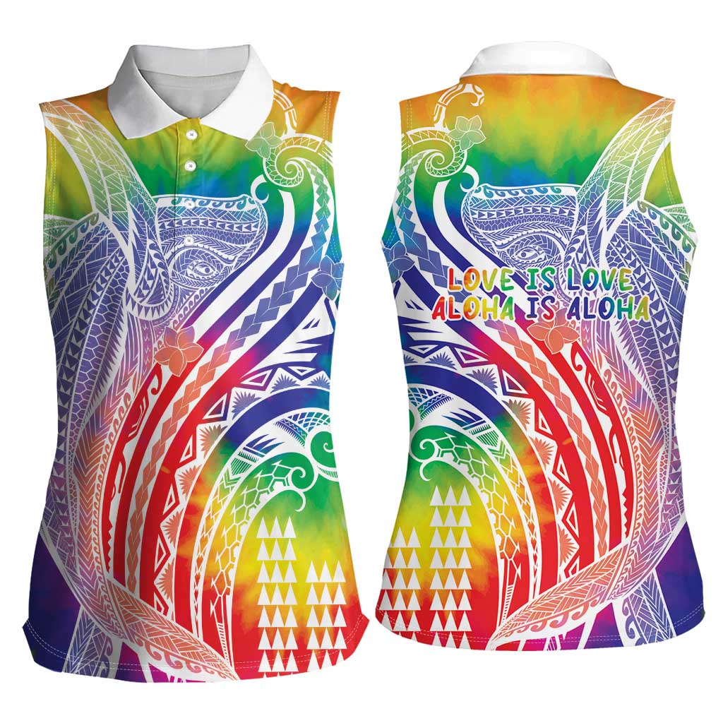 Aloha Pride Rainbow Tie Dye Women Sleeveless Polo Shirt Humpback Whale - Love is Love LT7 - Polynesian Pride