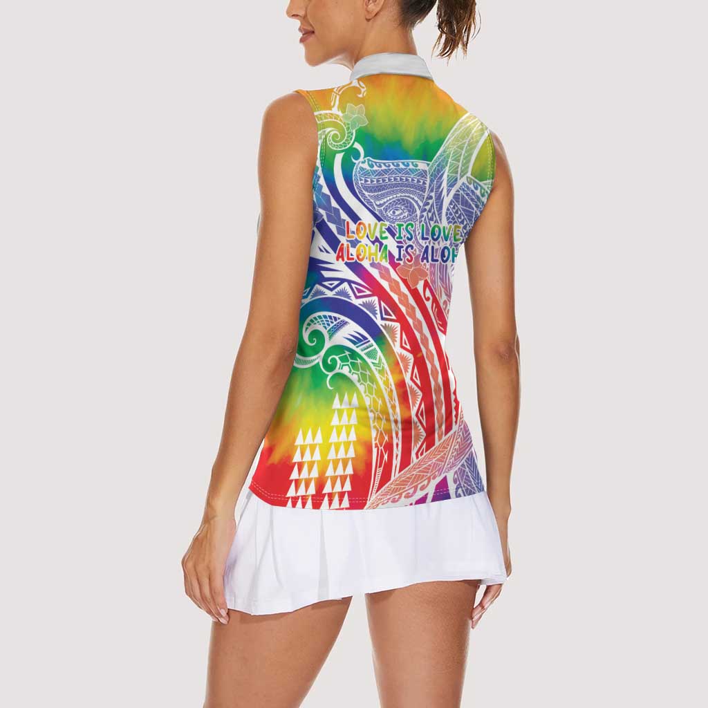 Aloha Pride Rainbow Tie Dye Women Sleeveless Polo Shirt Humpback Whale - Love is Love LT7 - Polynesian Pride
