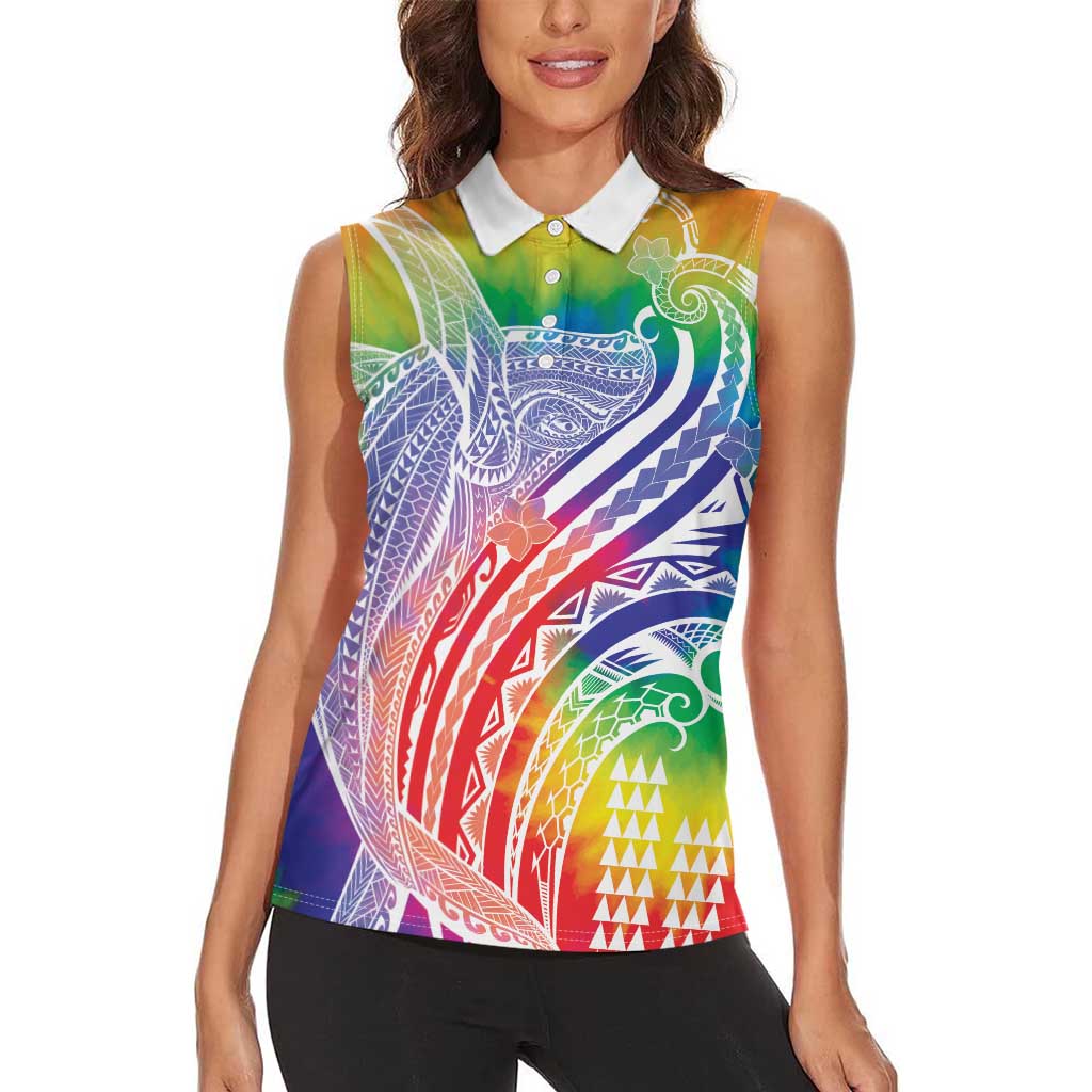 Aloha Pride Rainbow Tie Dye Women Sleeveless Polo Shirt Humpback Whale - Love is Love LT7 - Polynesian Pride