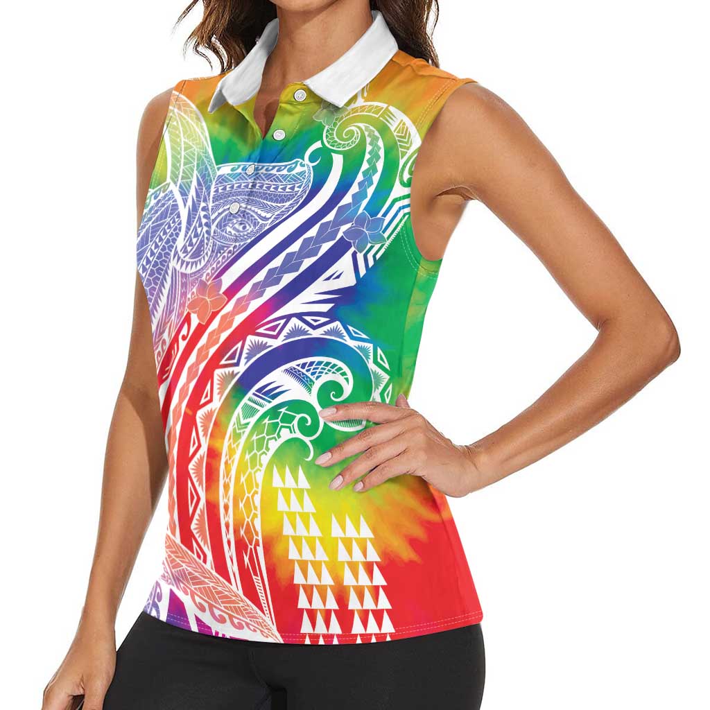 Aloha Pride Rainbow Tie Dye Women Sleeveless Polo Shirt Humpback Whale - Love is Love LT7 - Polynesian Pride