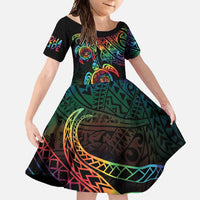 Hawaii Pride Family Matching Long Sleeve Bodycon Dress and Hawaiian Shirt Rainbow Swirls LT7 Daughter's Dress Colorful - Polynesian Pride