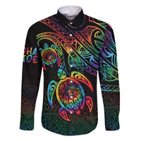 Hawaii Pride Family Matching Long Sleeve Bodycon Dress and Hawaiian Shirt Rainbow Swirls LT7 Dad's Shirt - Long Sleeve Colorful - Polynesian Pride