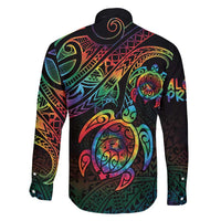 Hawaii Pride Family Matching Long Sleeve Bodycon Dress and Hawaiian Shirt Rainbow Swirls LT7 - Polynesian Pride