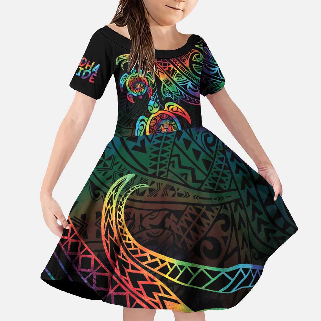 Hawaii Pride Family Matching Mermaid Dress and Hawaiian Shirt Rainbow Swirls LT7 Daughter's Dress Colorful - Polynesian Pride