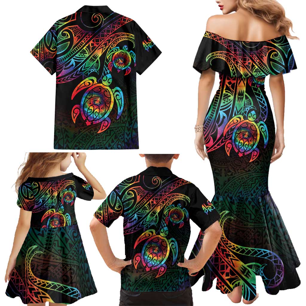 Hawaii Pride Family Matching Mermaid Dress and Hawaiian Shirt Rainbow Swirls LT7 - Polynesian Pride