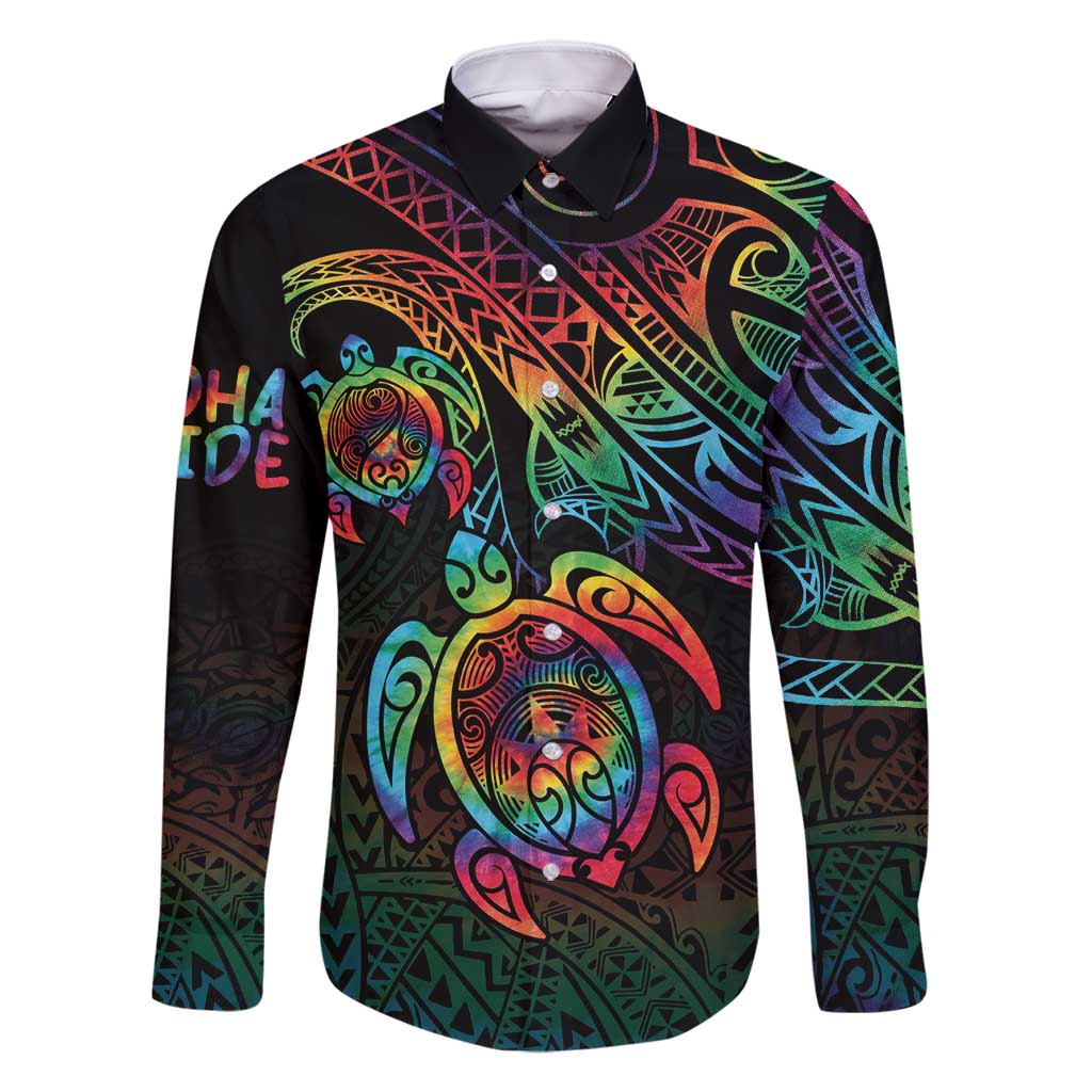 Hawaii Pride Family Matching Mermaid Dress and Hawaiian Shirt Rainbow Swirls LT7 Dad's Shirt - Long Sleeve Colorful - Polynesian Pride