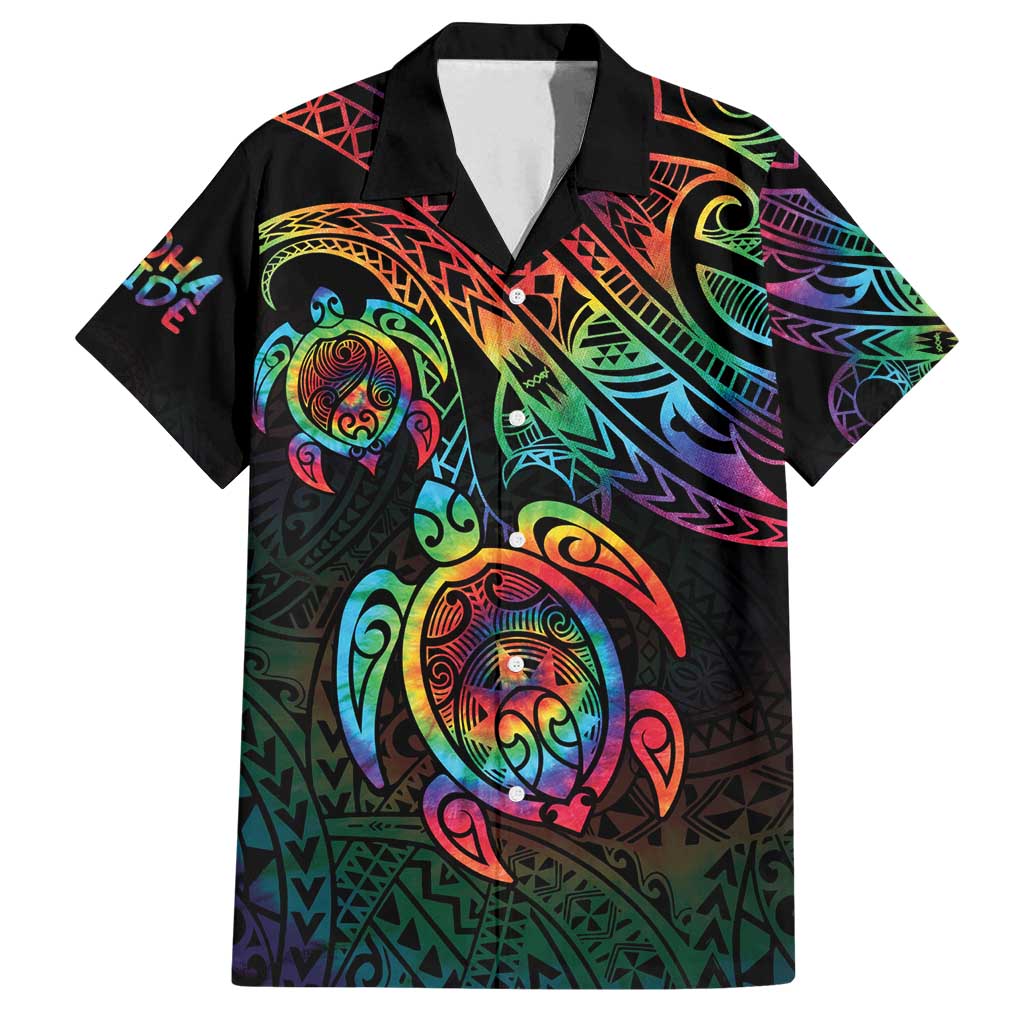 Hawaii Pride Family Matching Off Shoulder Short Dress and Hawaiian Shirt Rainbow Swirls
