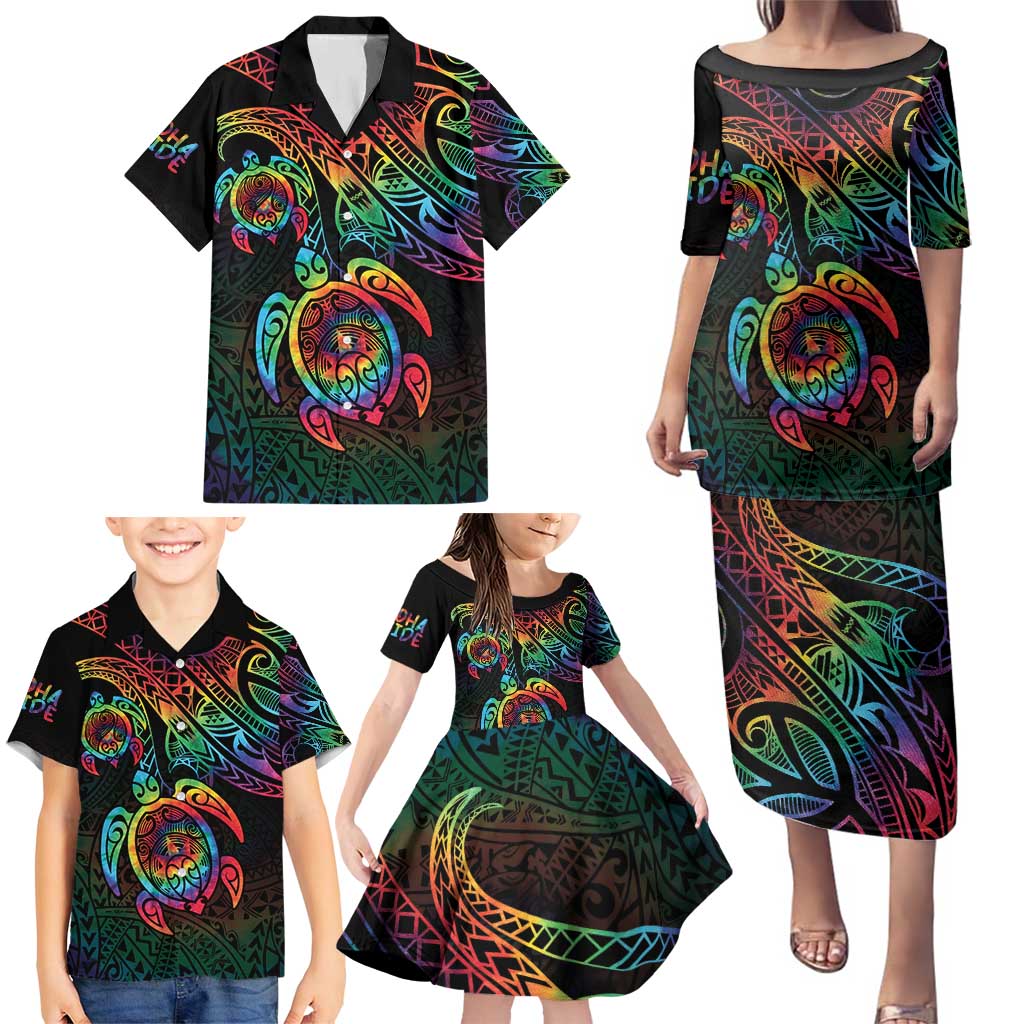 Hawaii Pride Family Matching Puletasi and Hawaiian Shirt Rainbow Swirls LT7 - Polynesian Pride