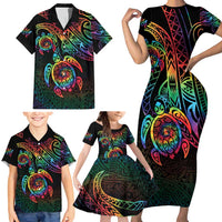 Hawaii Pride Family Matching Short Sleeve Bodycon Dress and Hawaiian Shirt Rainbow Swirls LT7 - Polynesian Pride
