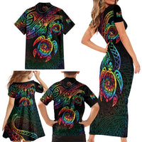 Hawaii Pride Family Matching Short Sleeve Bodycon Dress and Hawaiian Shirt Rainbow Swirls LT7 - Polynesian Pride