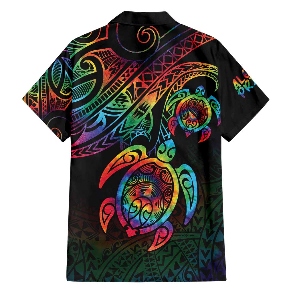 Hawaii Pride Family Matching Short Sleeve Bodycon Dress and Hawaiian Shirt Rainbow Swirls LT7 - Polynesian Pride