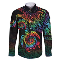 Hawaii Pride Family Matching Short Sleeve Bodycon Dress and Hawaiian Shirt Rainbow Swirls LT7 Dad's Shirt - Long Sleeve Colorful - Polynesian Pride