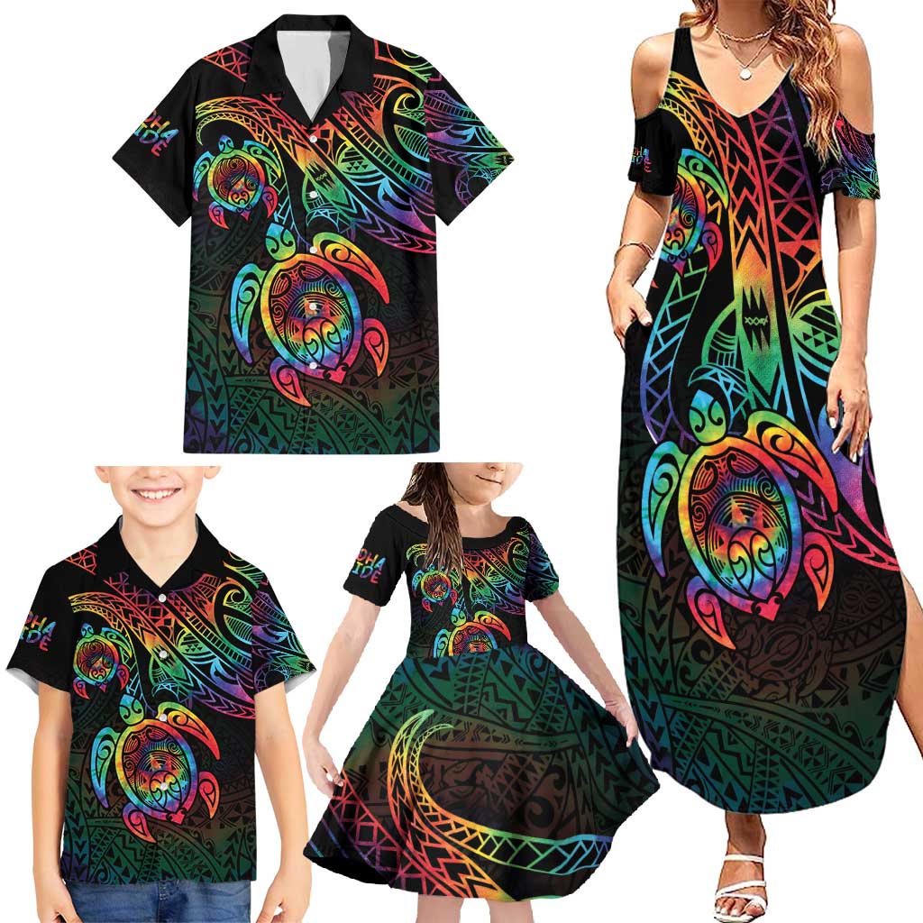 Hawaii Pride Family Matching Summer Maxi Dress and Hawaiian Shirt Rainbow Swirls LT7 - Polynesian Pride