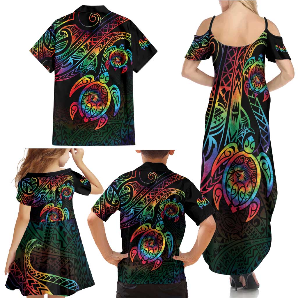 Hawaii Pride Family Matching Summer Maxi Dress and Hawaiian Shirt Rainbow Swirls LT7 - Polynesian Pride
