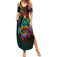 Hawaii Pride Family Matching Summer Maxi Dress and Hawaiian Shirt Rainbow Swirls LT7 Mom's Dress Colorful - Polynesian Pride