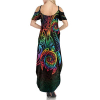 Hawaii Pride Family Matching Summer Maxi Dress and Hawaiian Shirt Rainbow Swirls LT7 - Polynesian Pride