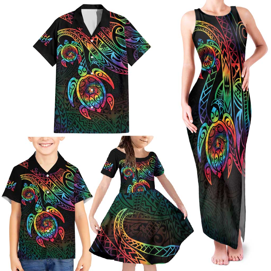 Hawaii Pride Family Matching Tank Maxi Dress and Hawaiian Shirt Rainbow Swirls LT7 - Polynesian Pride