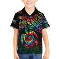 Hawaii Pride Family Matching Tank Maxi Dress and Hawaiian Shirt Rainbow Swirls LT7 Son's Shirt Colorful - Polynesian Pride