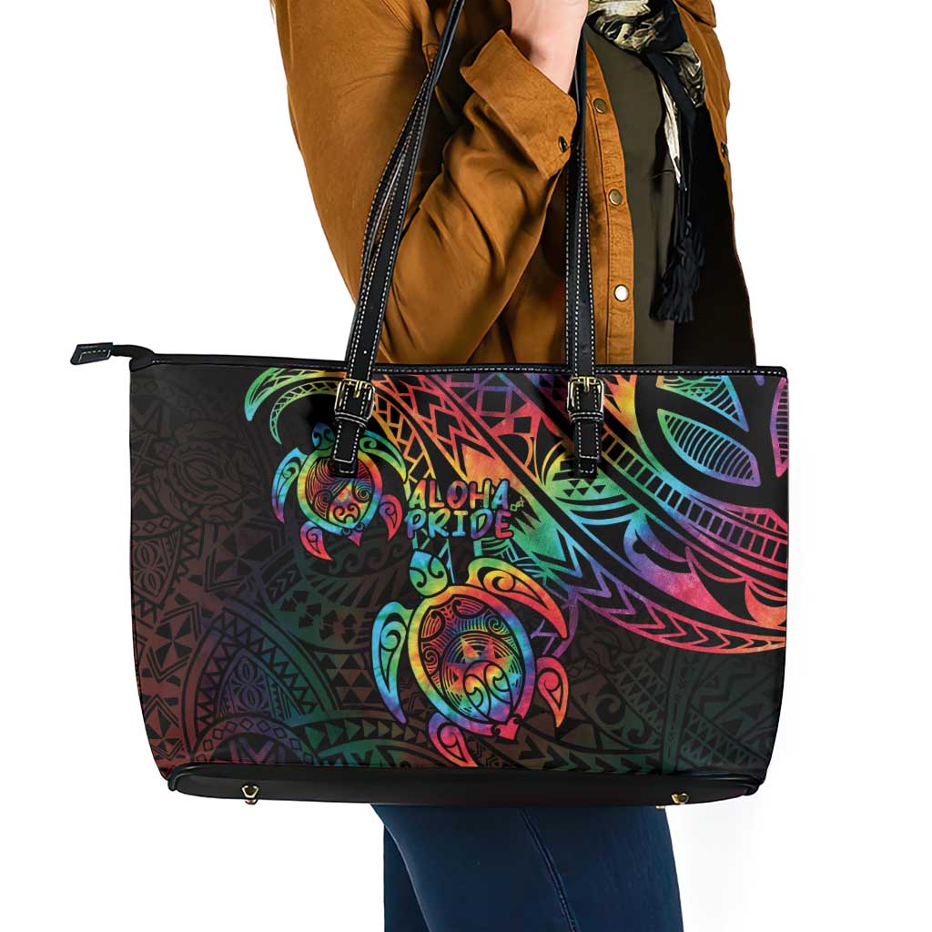 Hawaii Pride Leather Tote Bag Rainbow Swirls LT7 - Polynesian Pride