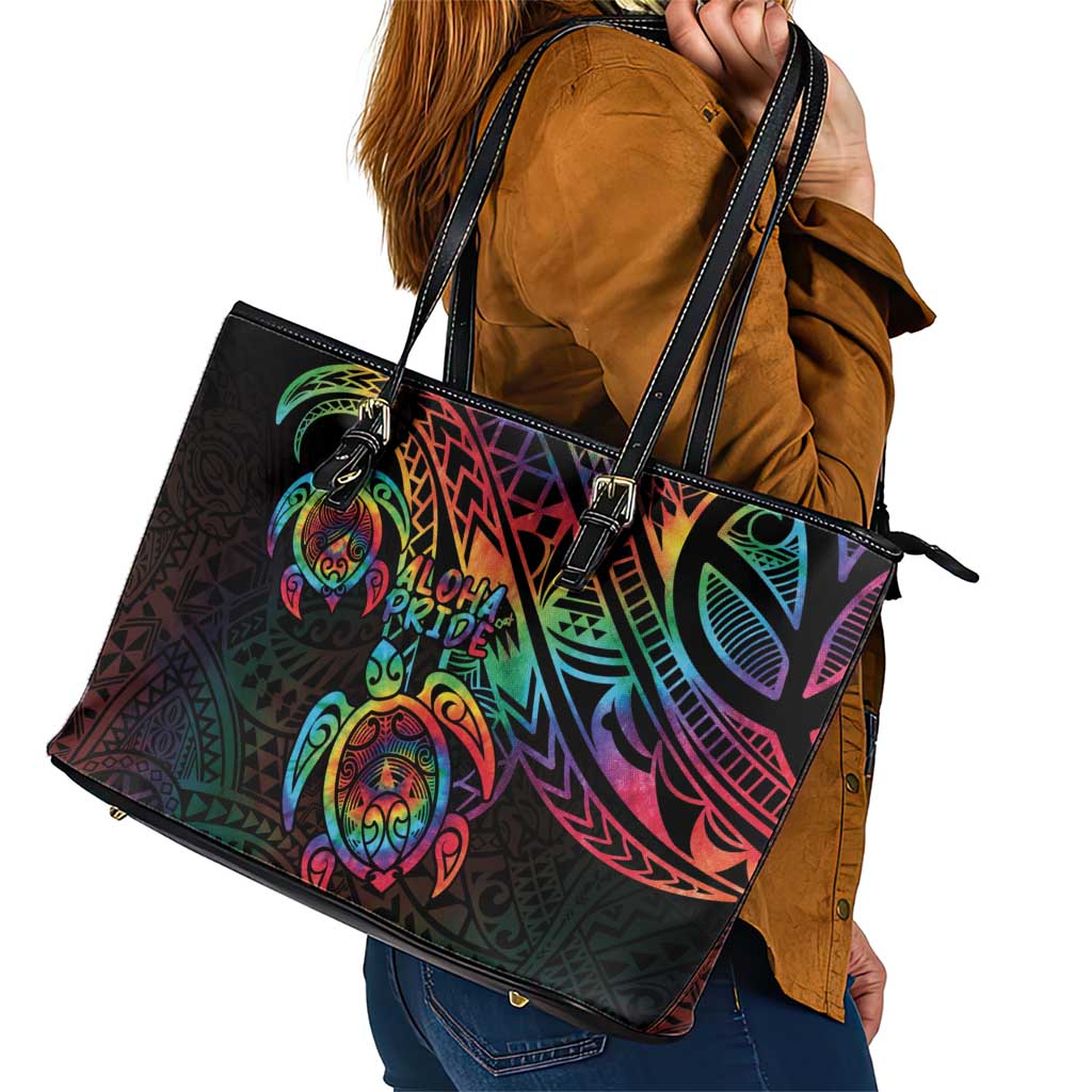 Hawaii Pride Leather Tote Bag Rainbow Swirls LT7 - Polynesian Pride