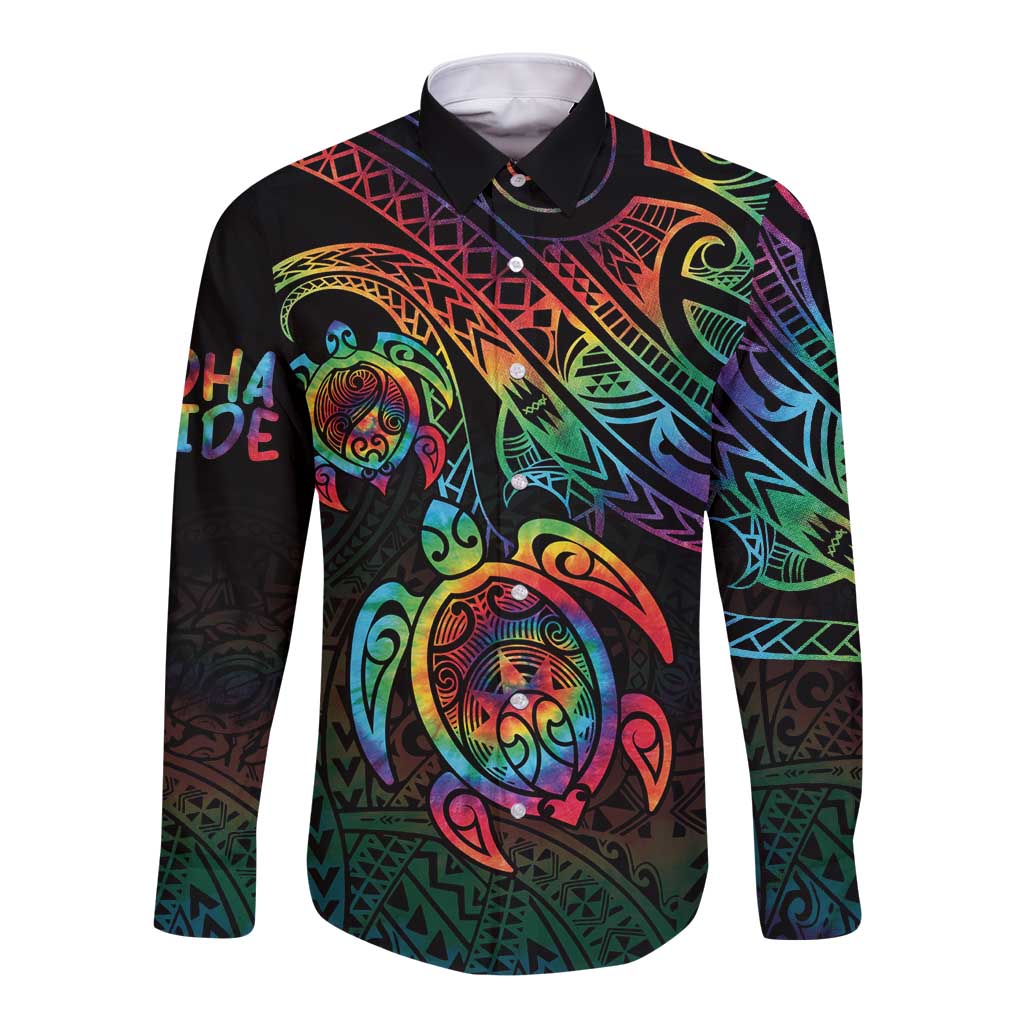 Hawaii Pride Long Sleeve Button Shirt Rainbow Swirls