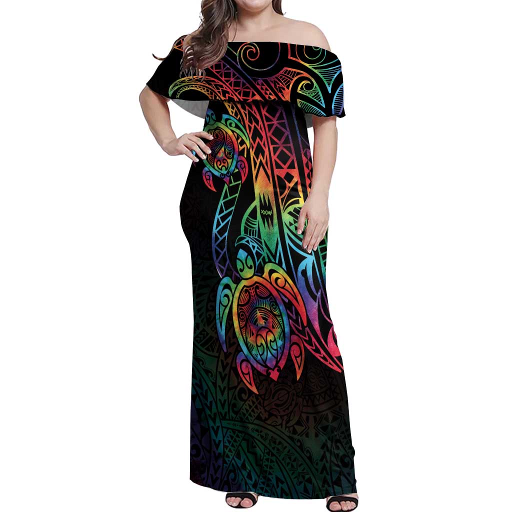 Hawaii Pride Off Shoulder Maxi Dress Rainbow Swirls