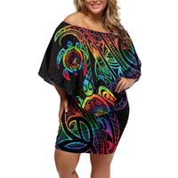 Hawaii Pride Off Shoulder Short Dress Rainbow Swirls