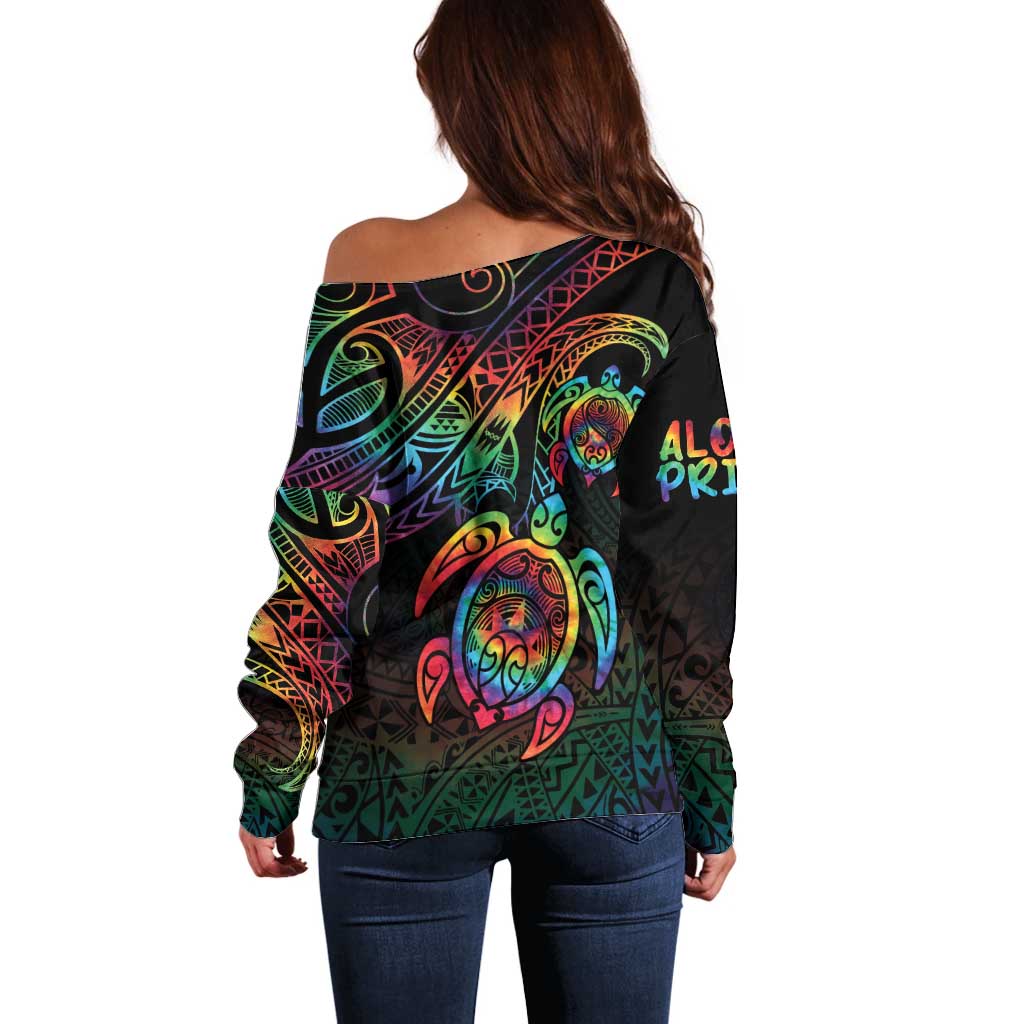 Hawaii Pride Off Shoulder Sweater Rainbow Swirls