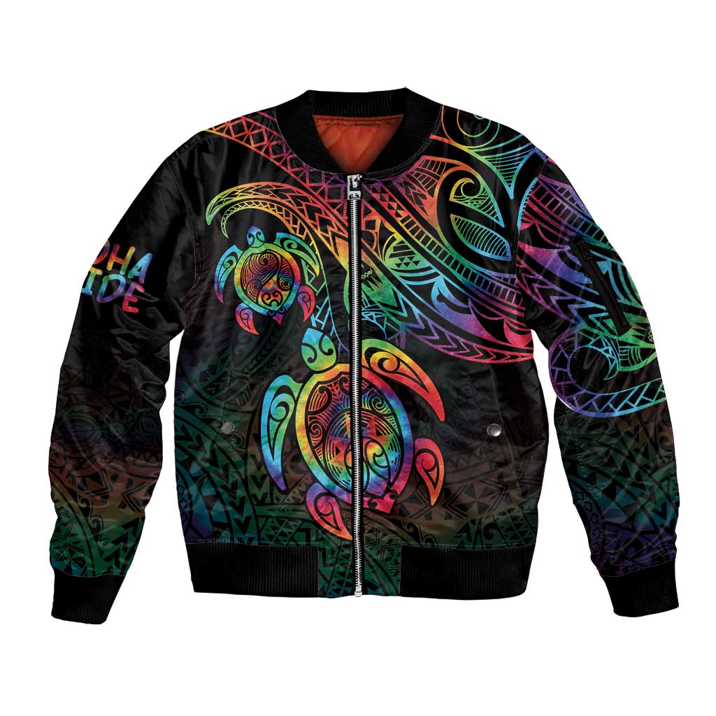 Hawaii Pride Sleeve Zip Bomber Jacket Rainbow Swirls LT7 Unisex Colorful - Polynesian Pride