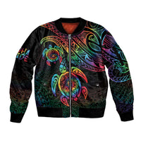 Hawaii Pride Sleeve Zip Bomber Jacket Rainbow Swirls LT7 Unisex Colorful - Polynesian Pride
