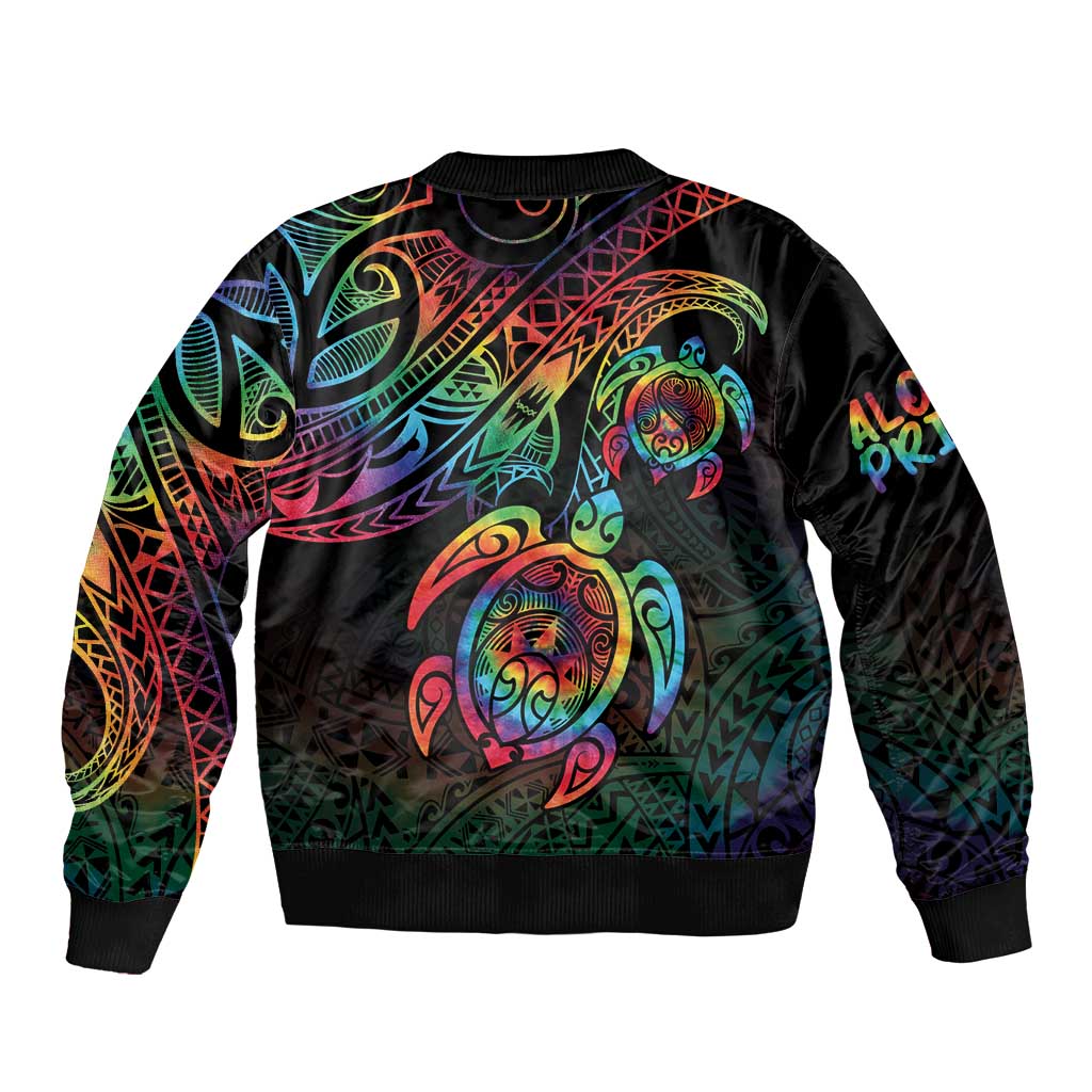 Hawaii Pride Sleeve Zip Bomber Jacket Rainbow Swirls LT7 - Polynesian Pride
