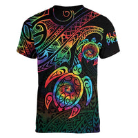 Hawaii Pride Women V-Neck T-Shirt Rainbow Swirls LT7 - Polynesian Pride