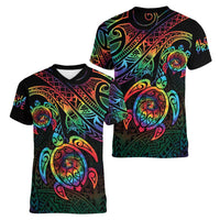 Hawaii Pride Women V-Neck T-Shirt Rainbow Swirls LT7 - Polynesian Pride