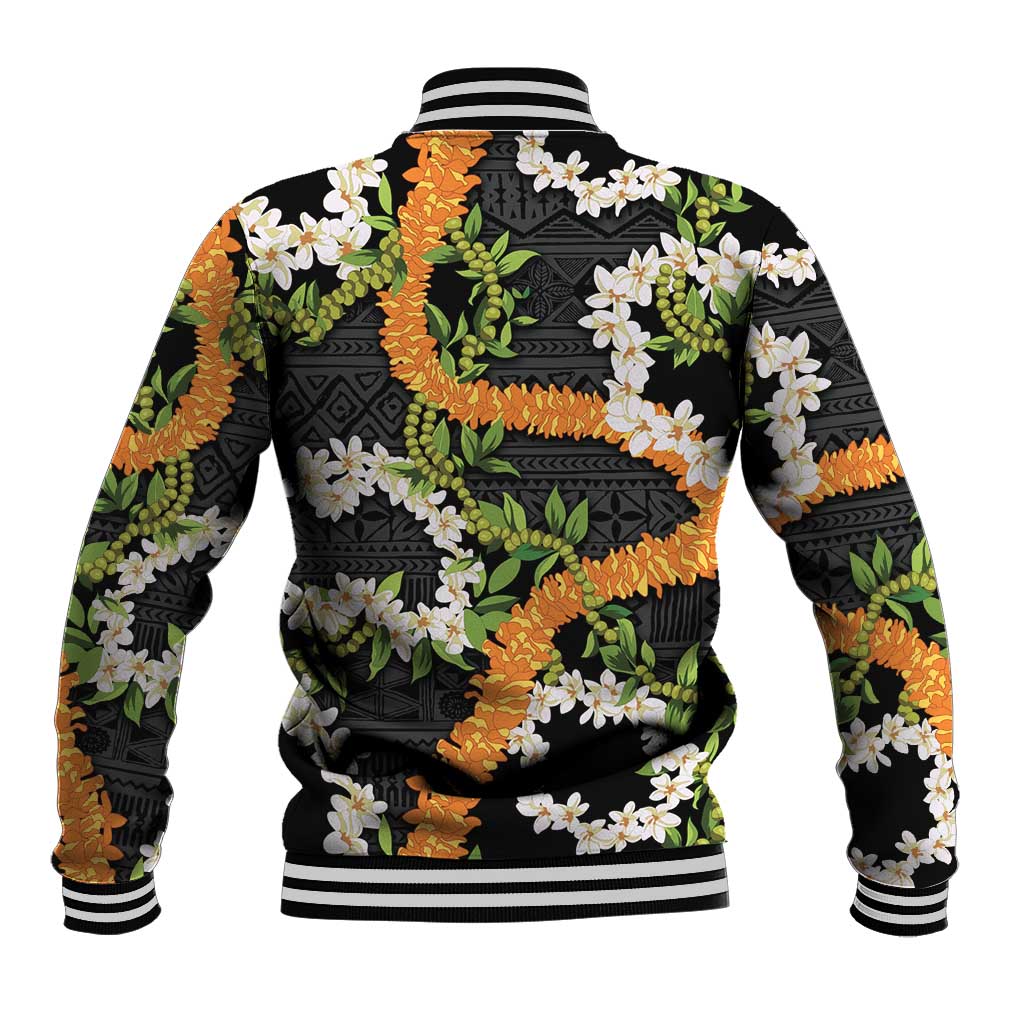 Aloha Festive Hawaii Baseball Jacket Mokihana - Maile and Ilima on Black - Polynesian Pride