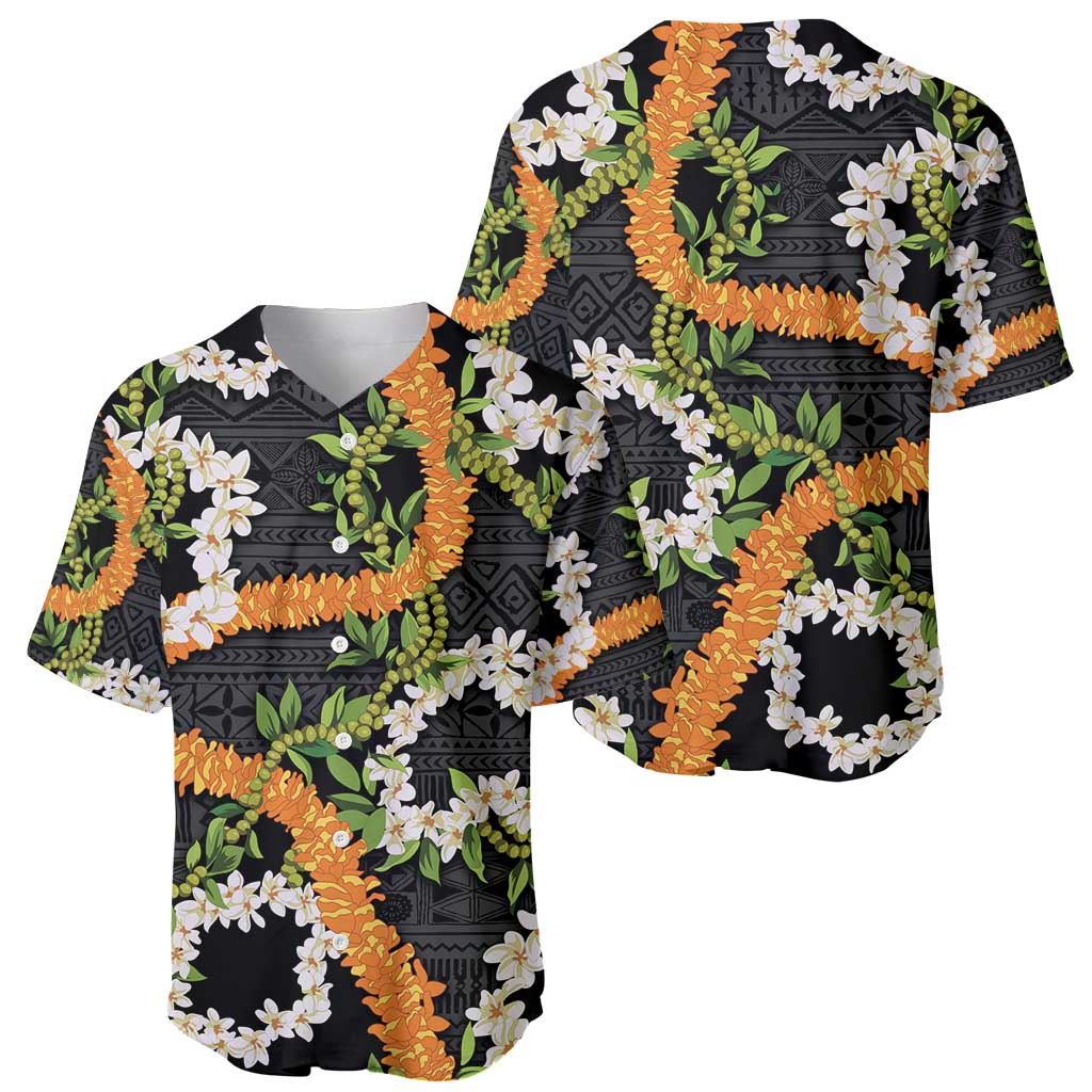 Aloha Festive Hawaii Baseball Jersey Mokihana - Maile and Ilima on Black - Polynesian Pride