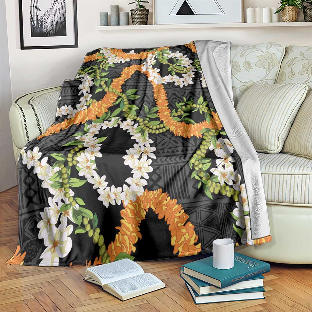 Aloha Festive Hawaii Blanket Mokihana - Maile and Ilima on Black - Polynesian Pride