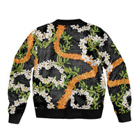 Aloha Festive Hawaii Bomber Jacket Mokihana - Maile and Ilima on Black - Polynesian Pride