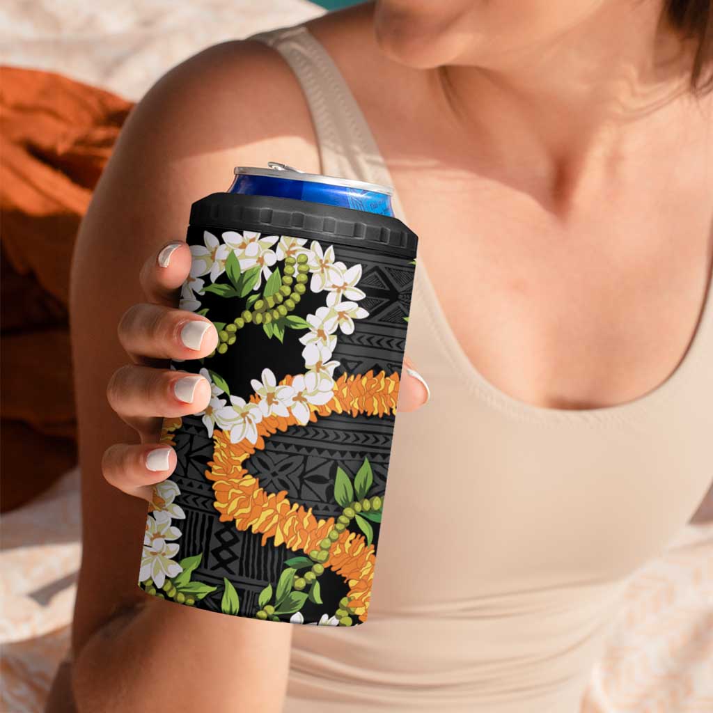 Aloha Festive Hawaii 4 in 1 Can Cooler Tumbler Mokihana - Maile and Ilima on Black - Polynesian Pride