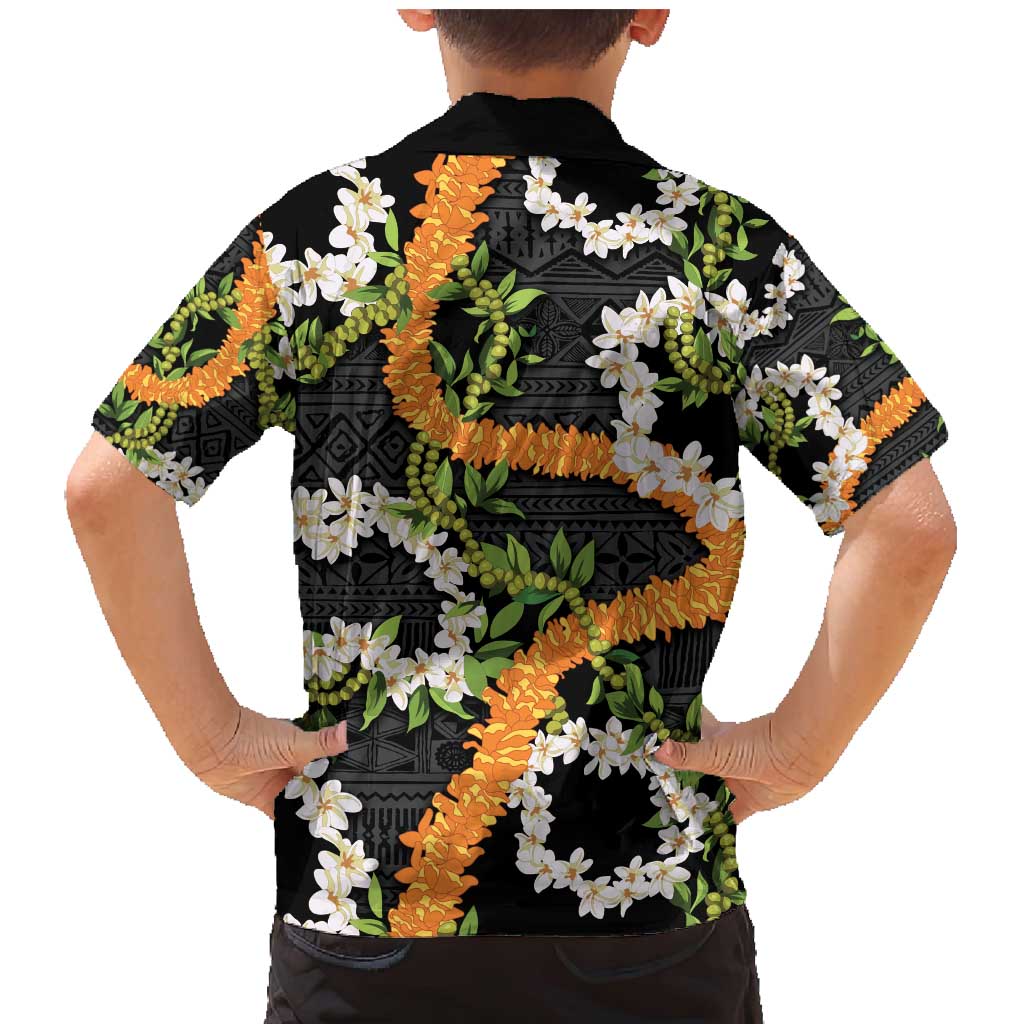 Aloha Festive Hawaii Family Matching Mermaid Dress and Hawaiian Shirt Mokihana - Maile and Ilima on Black - Polynesian Pride