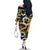 Aloha Festive Hawaii Family Matching Off The Shoulder Long Sleeve Dress and Hawaiian Shirt Mokihana - Maile and Ilima on Black - Polynesian Pride