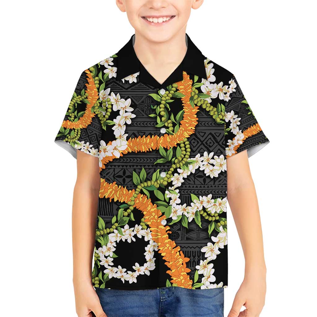 Aloha Festive Hawaii Family Matching Puletasi and Hawaiian Shirt Mokihana - Maile and Ilima on Black - Polynesian Pride