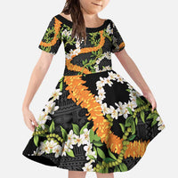 Aloha Festive Hawaii Family Matching Short Sleeve Bodycon Dress and Hawaiian Shirt Mokihana - Maile and Ilima on Black - Polynesian Pride