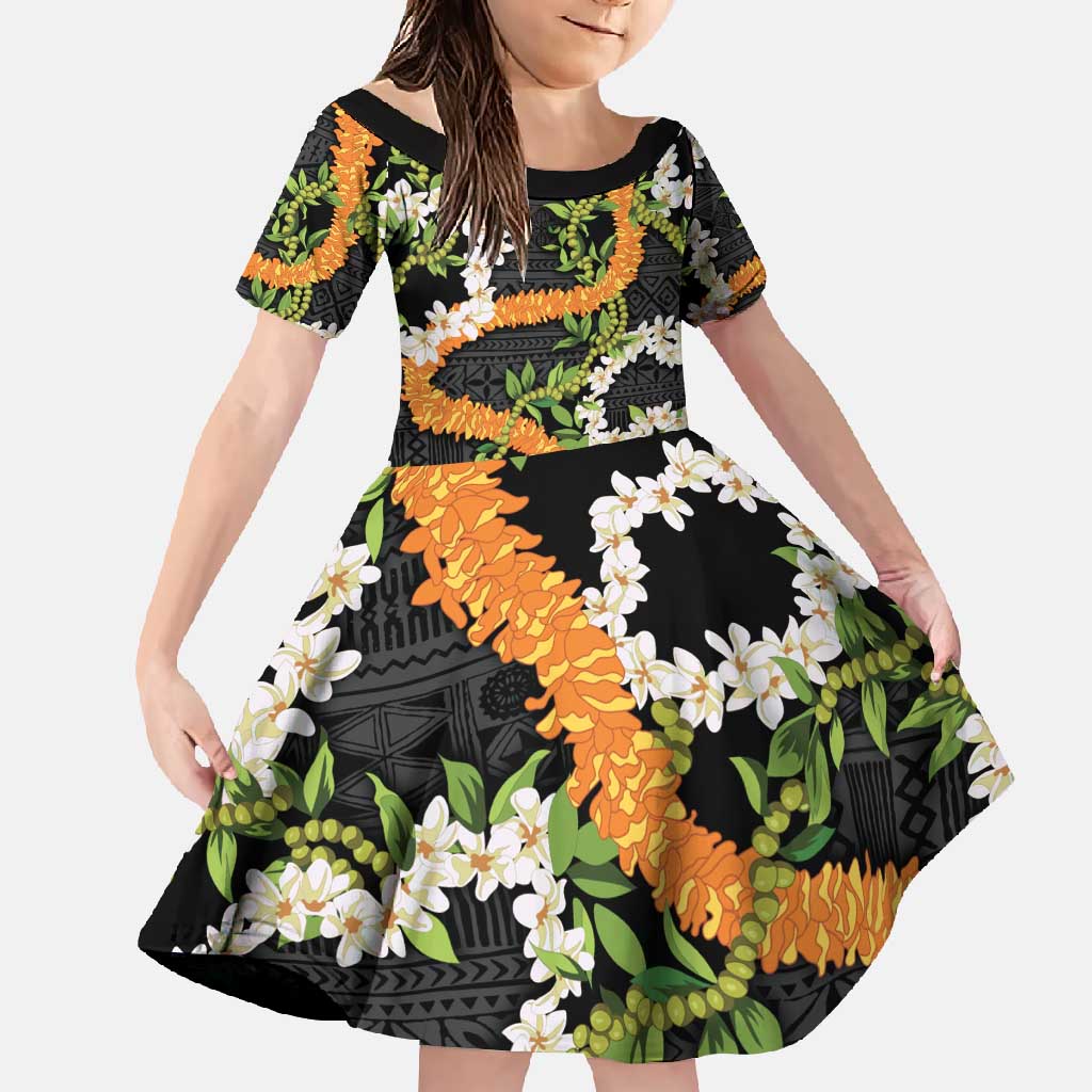 Aloha Festive Hawaii Family Matching Summer Maxi Dress and Hawaiian Shirt Mokihana - Maile and Ilima on Black - Polynesian Pride